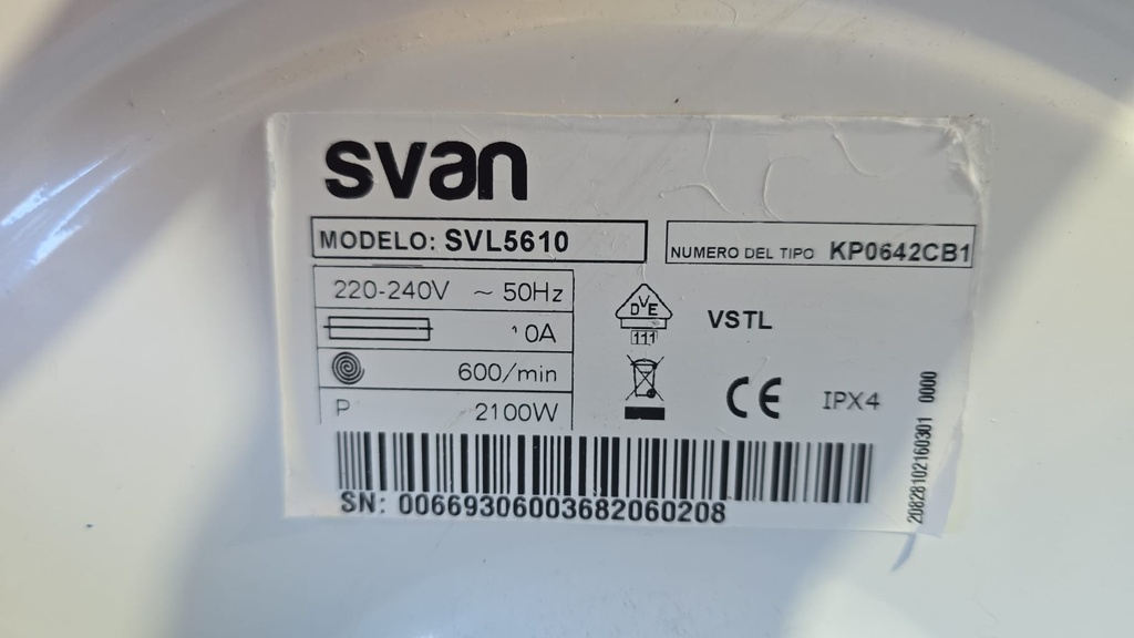 00669306003682060208 LAVADORA 5 KG SVAN A+ SVL5610 BLANCA