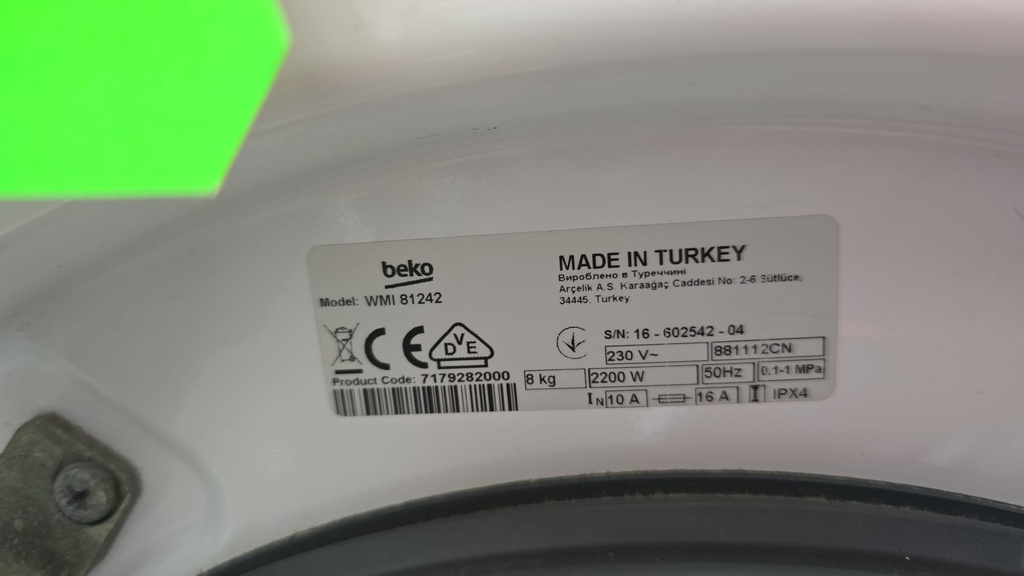 R385321 LAVADORA 8 KG BEKO A++ BLANCA PANELABLE 