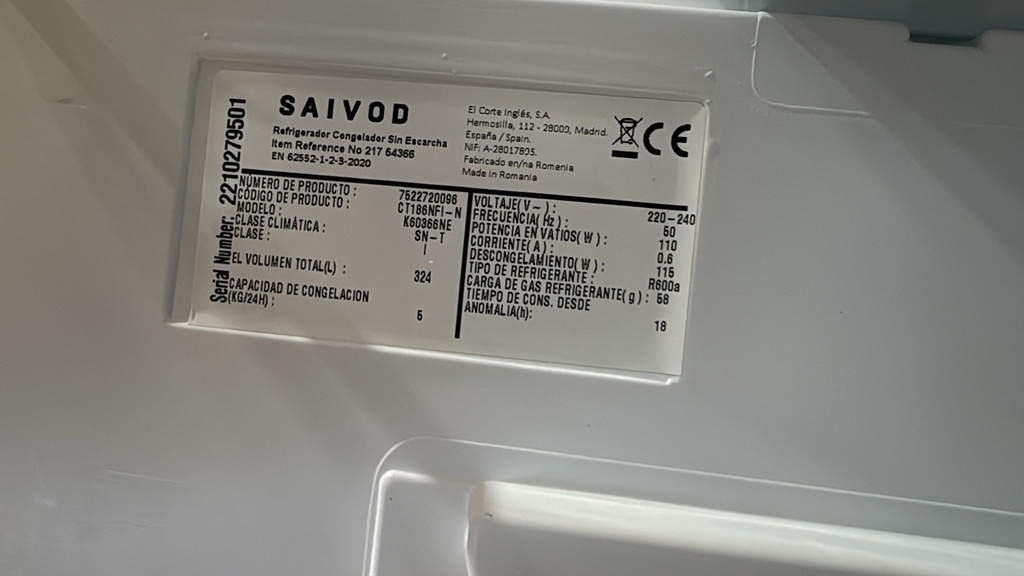 K60366NE FRIGORÍFICO COMBI 183X60 CM SAIVOD NO FROST INOXIDABLE CON DISPLAY FRONTAL