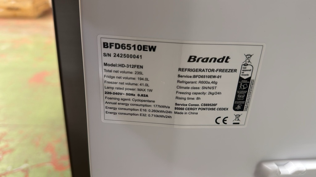 HD-312FEN FRIGORÍFICO 160X55 CM BRANDT CÍCLICO BLANCO