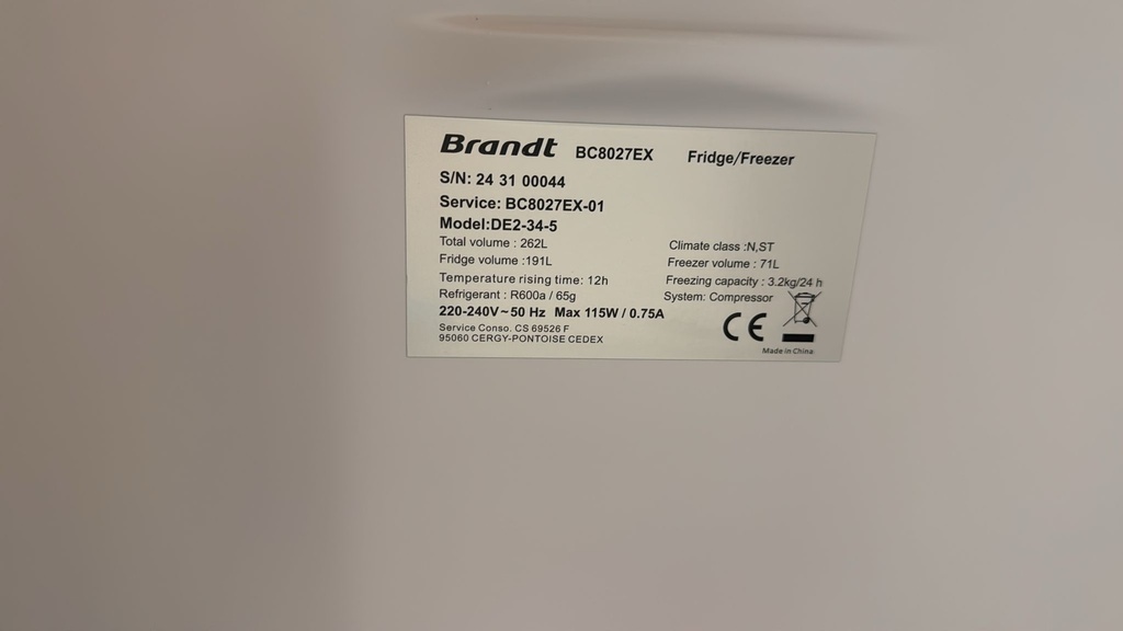 DE2-34-5 FRIGORÍFICO COMBI 180X55 BRANDT CÍCLICO INOXIDABLE 