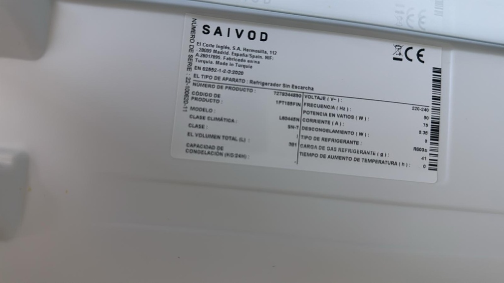 1PT180FIN FRIGORÍFICO VERTICAL 185X60 CM SAIVOD L60445N NO FROST INOXIDABLE
