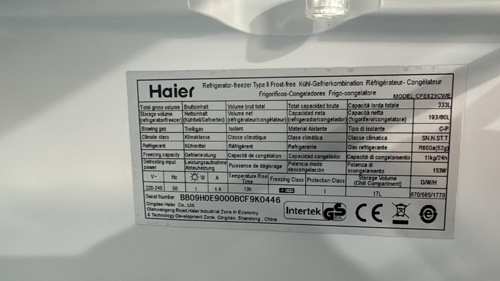 CFE629CWE FRIGORÍFICO COMBI 178X60 CM HAIER NO FROST BLANCO