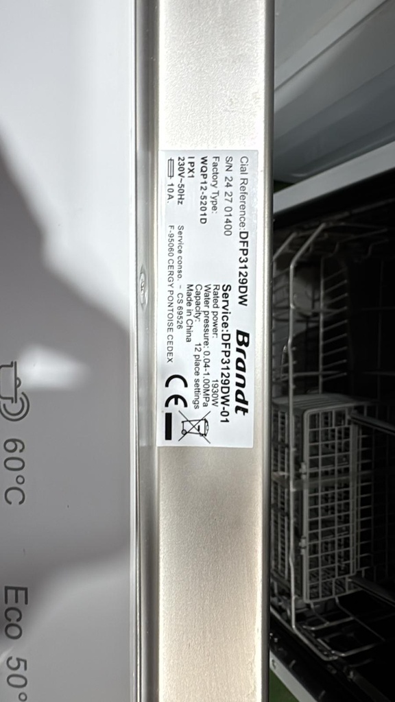 DFP3129DW-01 LAVAVAJILLAS 60 CM BRANDT BLANCO