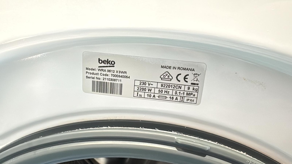 WRA9612XSWR LAVADORA 9 KG BEKO STEAMCURE PROSMARTINVERTER 1200 RPM BLANCA CON LAVADO RÁPIDO