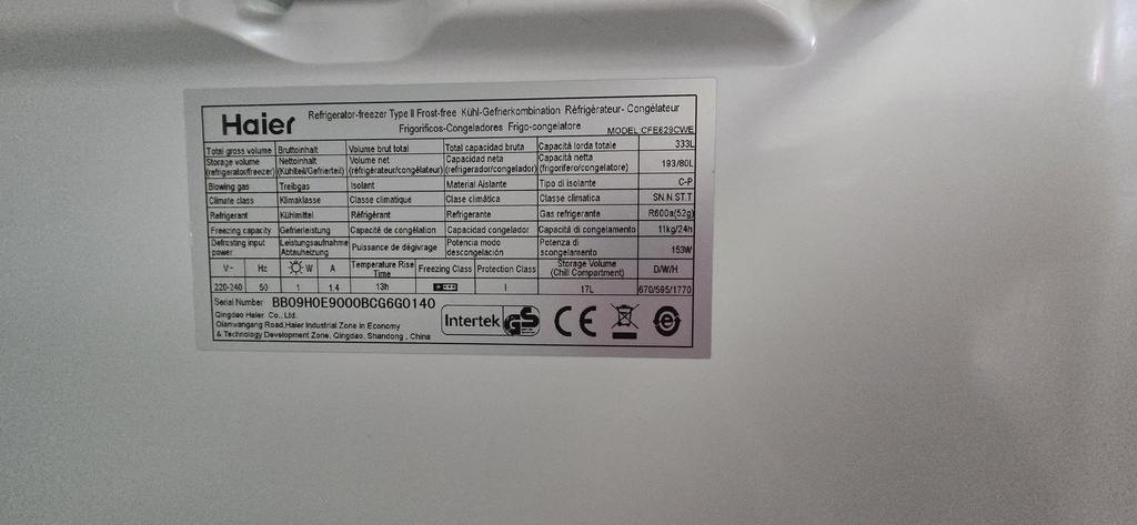 CFE629CWE FRIGORIFICO COMBI 177X60 HAIER NO FROST BLANCO