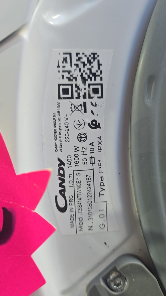 LAVADORA 7 KG CANDY MOD. CSS4147TWMCE BLANCA 1400RPM