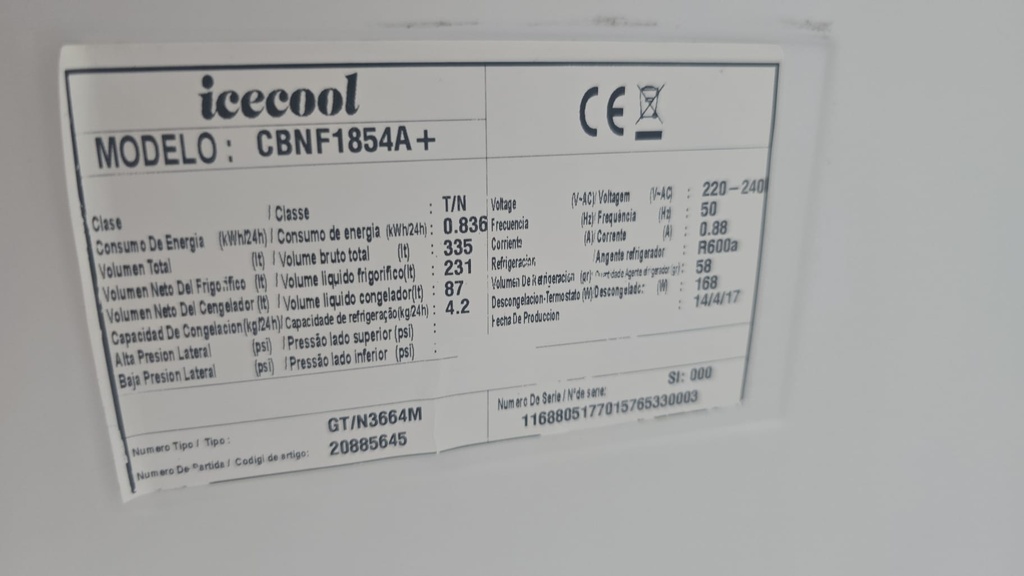 FRIGORIFICO COMBI 185X60 ICECOOL MOD. CBNF1854A+