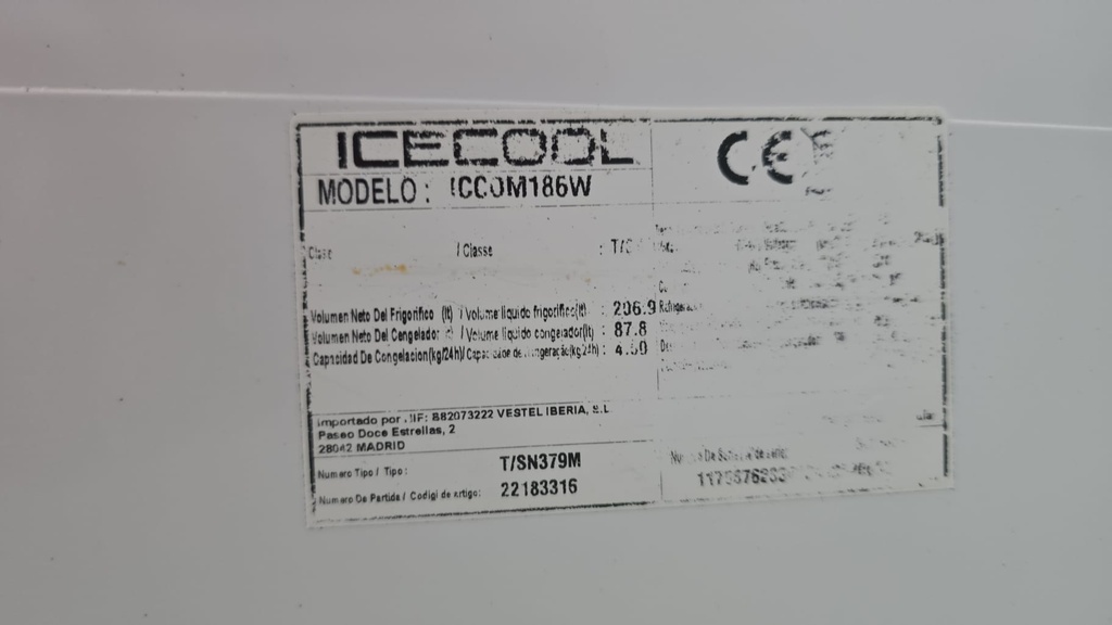 FRIGORIFICO COMBI 185X60 CM ICECOOL BLANCO NO FROST MODELO ICCOM186W