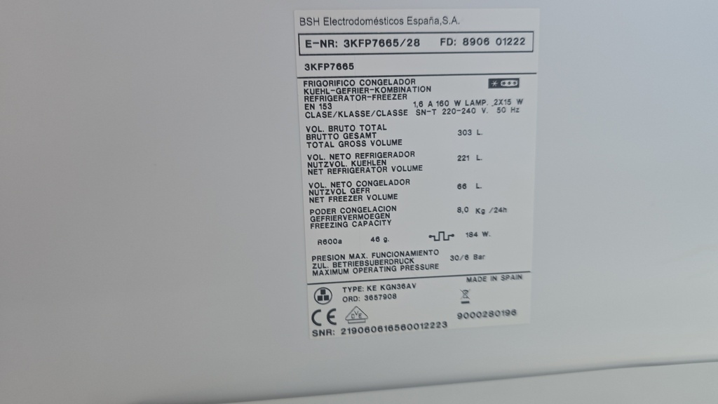FRIGORIFICO COMBI 185X60 BALAY ACERO INOX MODELO 3KFP7665