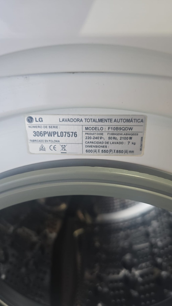 LAVADORA 7 KG LG BLANCA A+++ MOD. F10B9QDW (MALAGA)