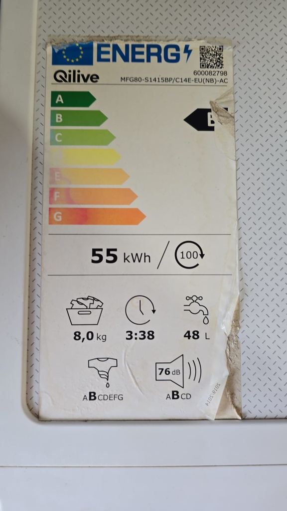 LAVADORA 8 KG QLIVE MODELO MFG80-S1415BP BLANCA