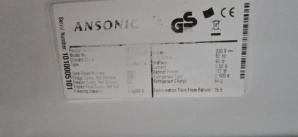 FRIGORIFICO COMBI 185X60CM ANSONIC BLANCO NO FROST