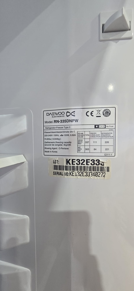 FRIGORIFICO COMBI 185X60 CM DAEWOO NO FROST BLANCO MODELO RN-335DNPW