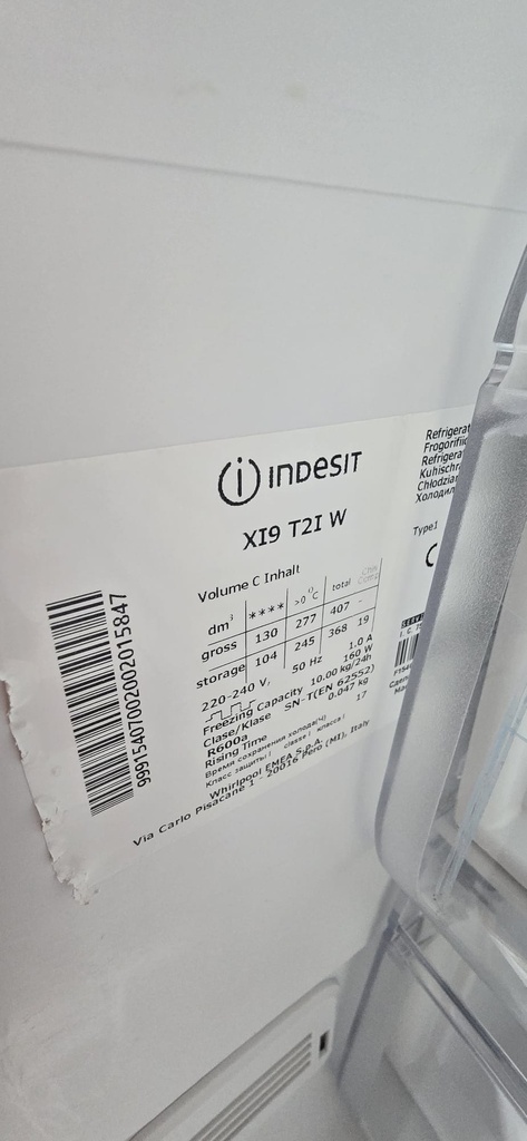 FRIGORIFICO COMBI 200X60 CM INDESIT MODELO X19T21W