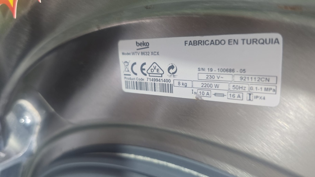 LAVADORA 8 KG BEKO ACERO INOX MODELO WTV8632XCX