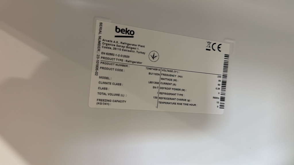 L60130B FRIGORÍFICO BAJO ENCIMERA PANELABLE BEKO BLANCO