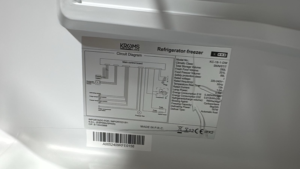 KC-18-1-DW FRIGORÍFICO COMBI 185X60 CM KROMS LINE MULTI AIR FLOW BLANCO