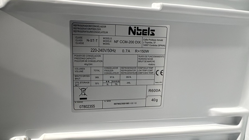 NFCCM-200DIX FRIGORÍFICO COMBI 200X60 CM NIBELS NO FROST INOXIDABLE