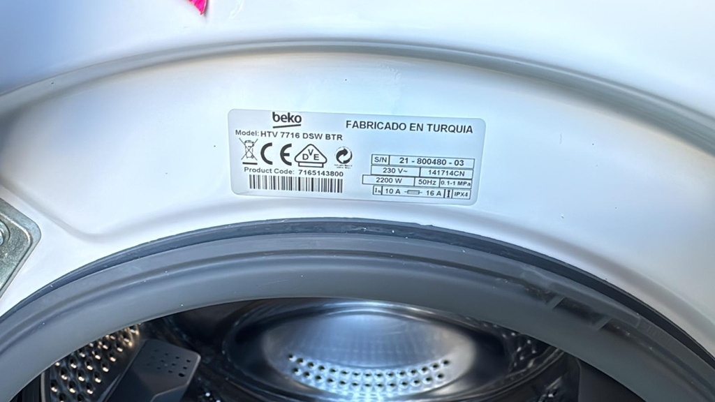 HTV7716DSWBTR LAVADORA 6 KG BEKO PROSMARTINVERTER 1000 RPM BLANCA
