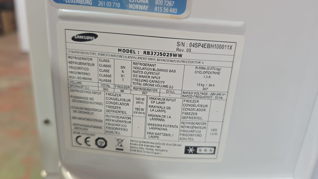 FRIGORIFICO COMBI 200X60 BLANCO SAMSUNG MOD. RB37J50229WW