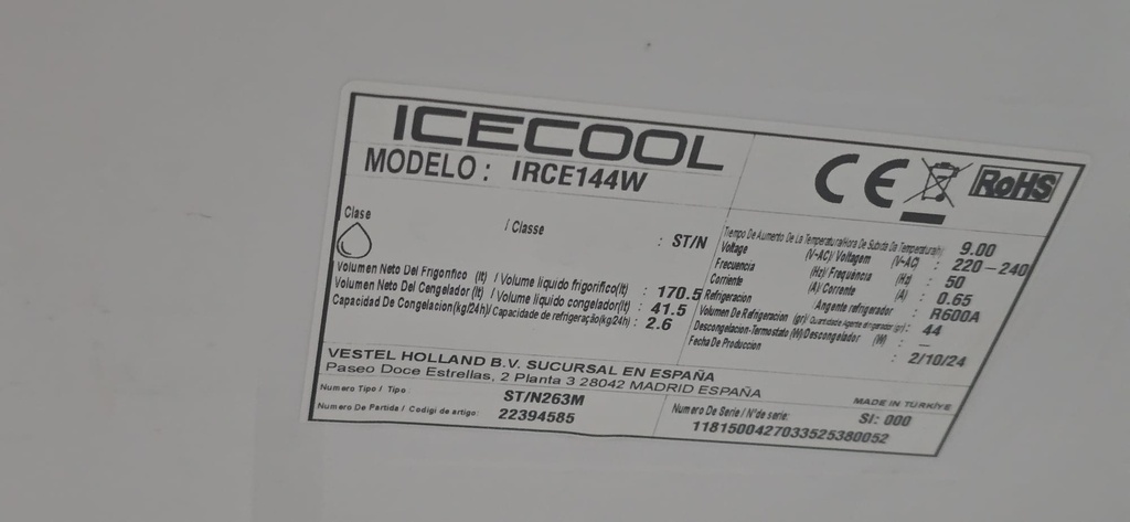 FRIGORIFICO 145X55 ICECOOL BLANCO MOD. URCE144W
