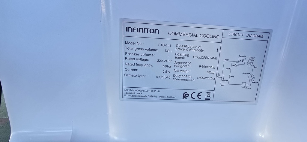 VITRINA FRIGORIFICA INFINITON 139 LITROS MOD. FTB141