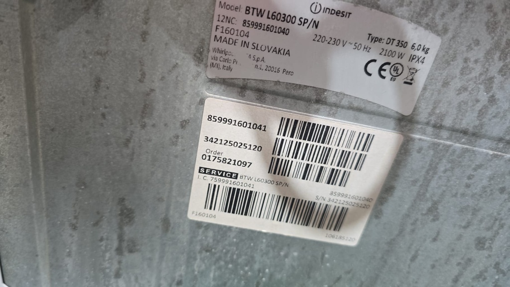 LAVADORA CARGA SUPERIOR 6 KG INDESIT MODELO BTWL60300SP