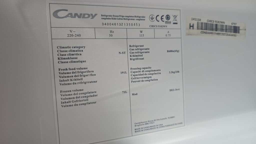 FRIGORIFICO COMBI 179X55 CANDY BLANCO MOD DE2-34-4