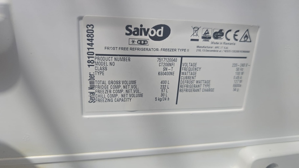 FRIGORIFICO COMBI 200X60 SAIVOD ACERO INOX MOD CT206NFI NO FROST