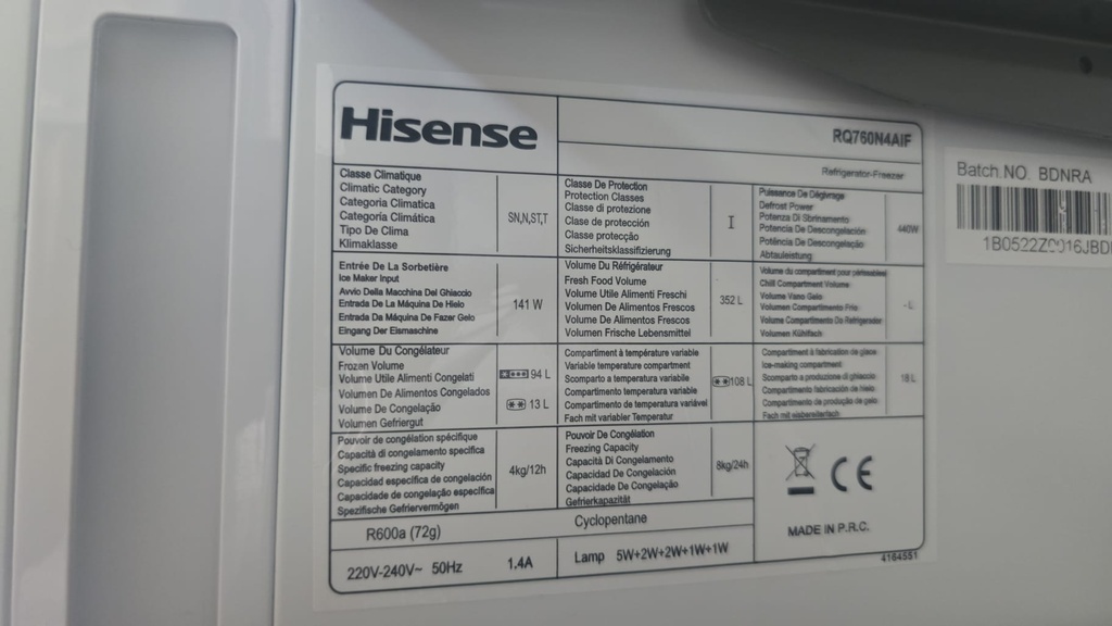 FRIGORIFICO AMERICANO HISENSE 179x92 CM ACERO MODELO RQ760N4AIF